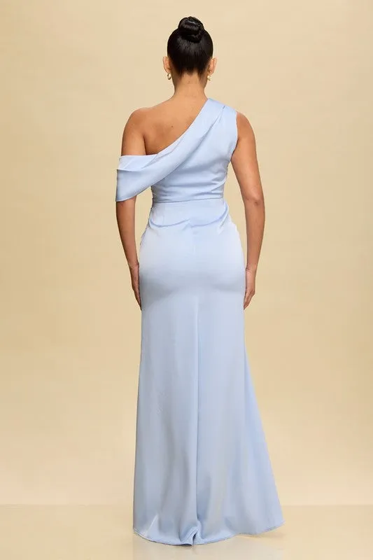 SATIN OFF SHOULDER MAXI GOWN