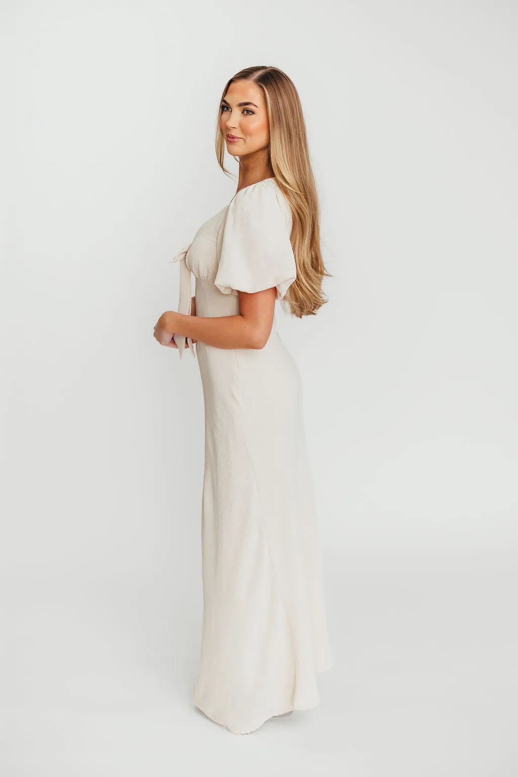 Selena Bow Front Maxi Dress in Ivory