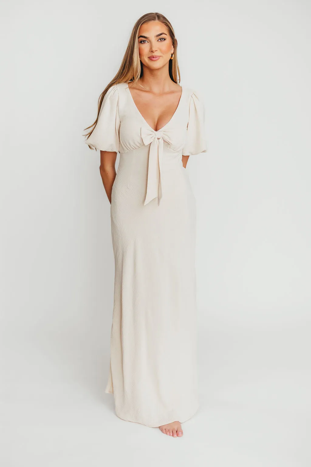 Selena Bow Front Maxi Dress in Ivory