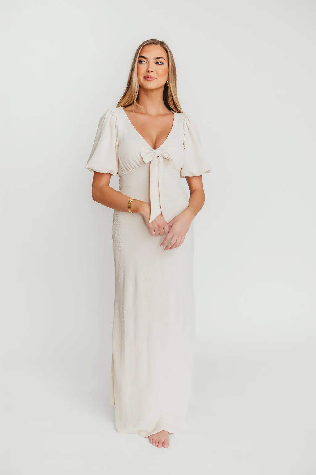 Selena Bow Front Maxi Dress in Ivory