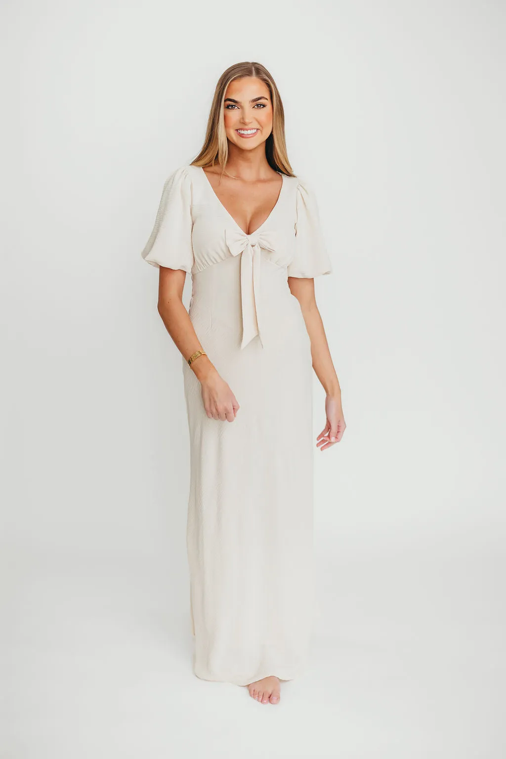 Selena Bow Front Maxi Dress in Ivory