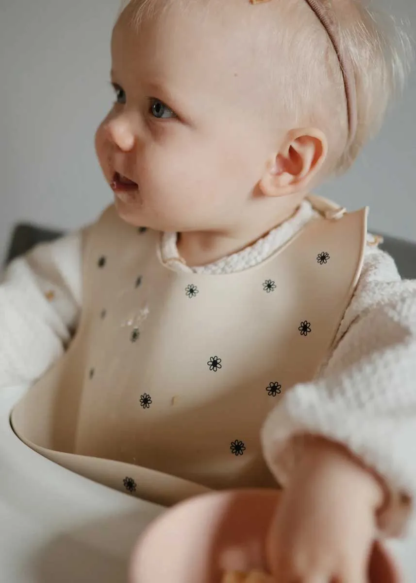 Silicone Baby Bib - Black Daisy
