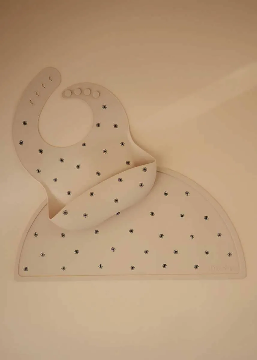 Silicone Baby Bib - Black Daisy