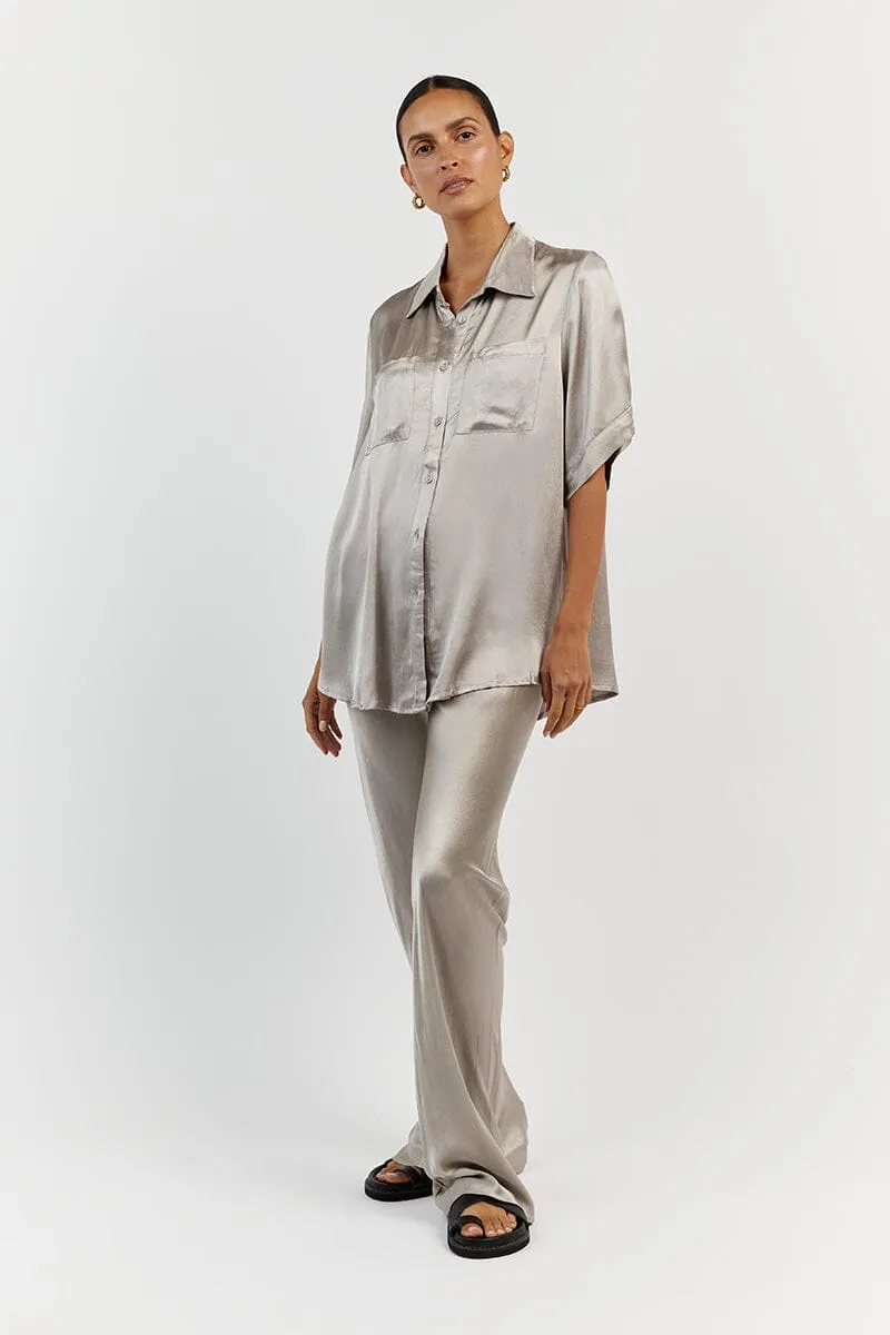 SIMONE PEWTER SATIN BIAS CUT PANT