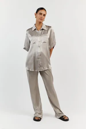 SIMONE PEWTER SATIN BIAS CUT PANT