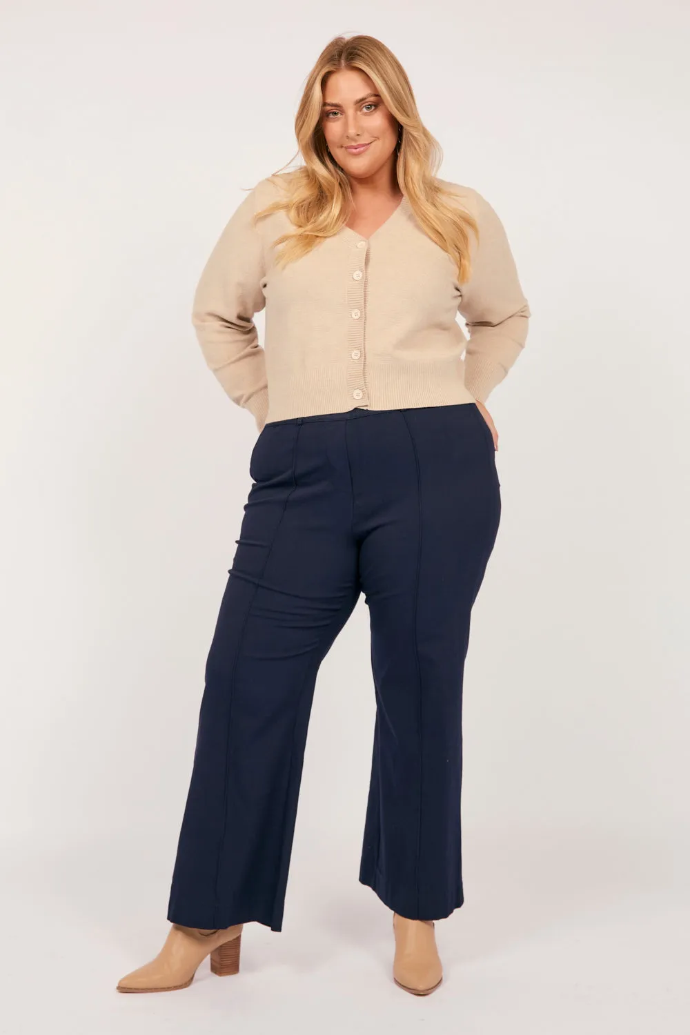 Stretch Wide Leg Pant in Navy