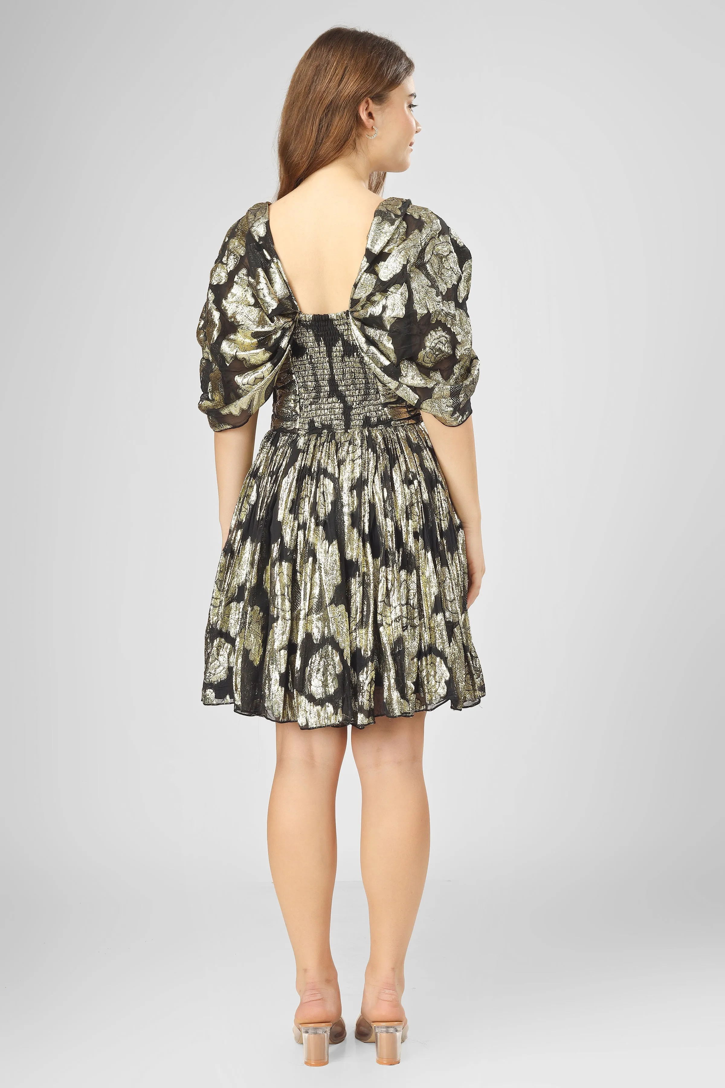 Sydney Metallic Printed Mini Dress in Black