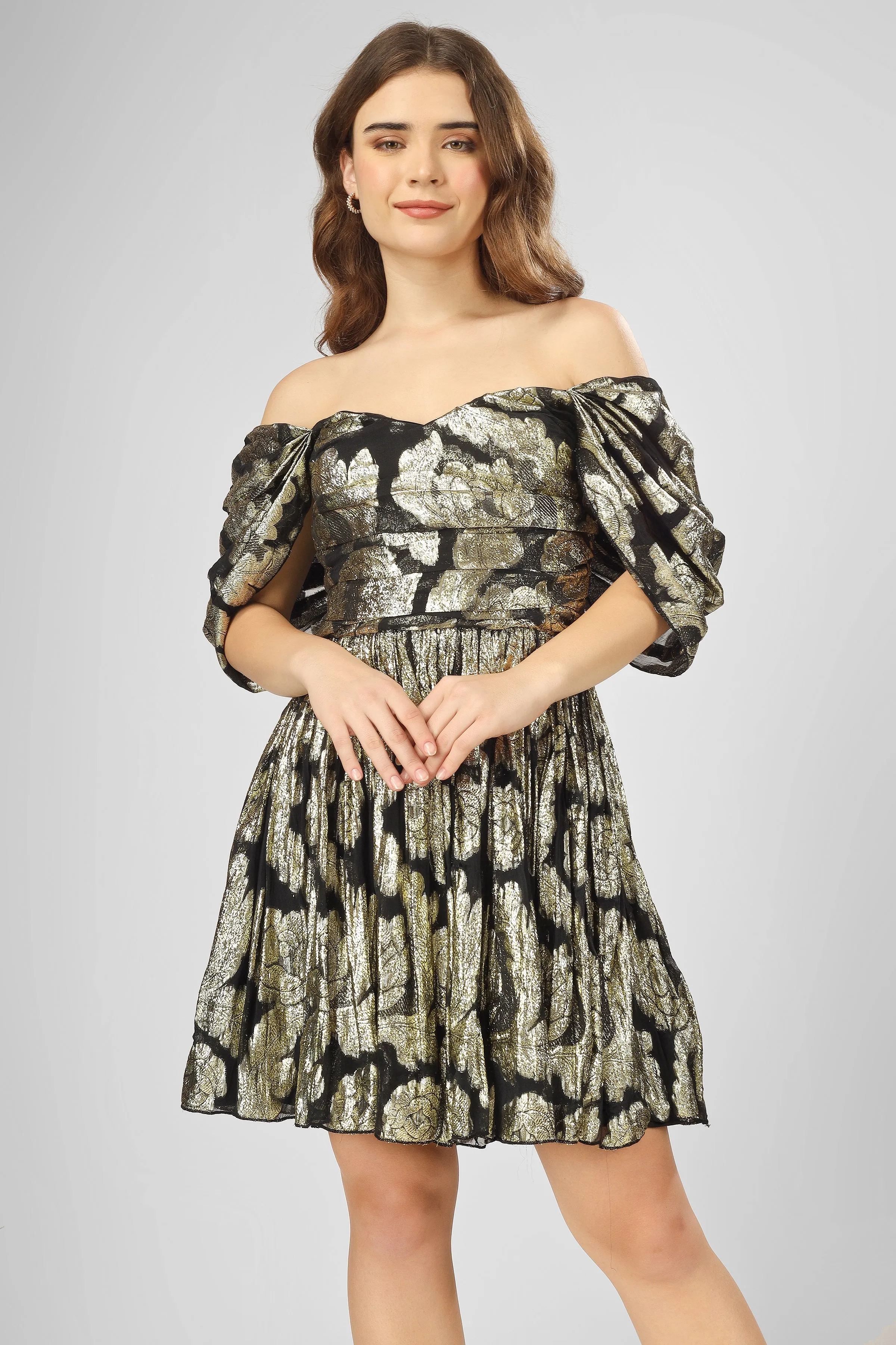 Sydney Metallic Printed Mini Dress in Black