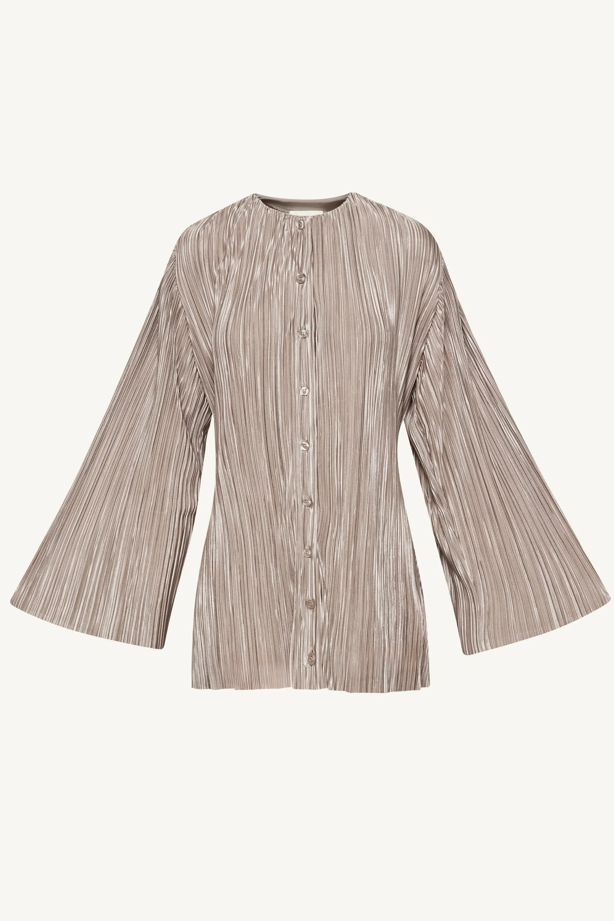 Tania Satin Plisse Button Down Top - Taupe