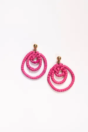 Three Hoop Drop Earrings in Hot Pink