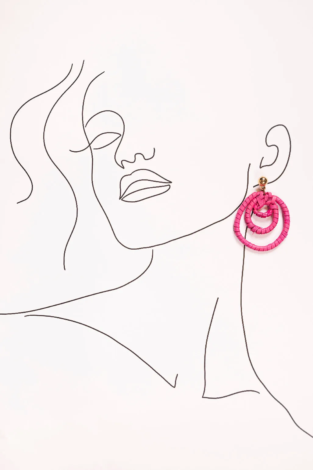 Three Hoop Drop Earrings in Hot Pink