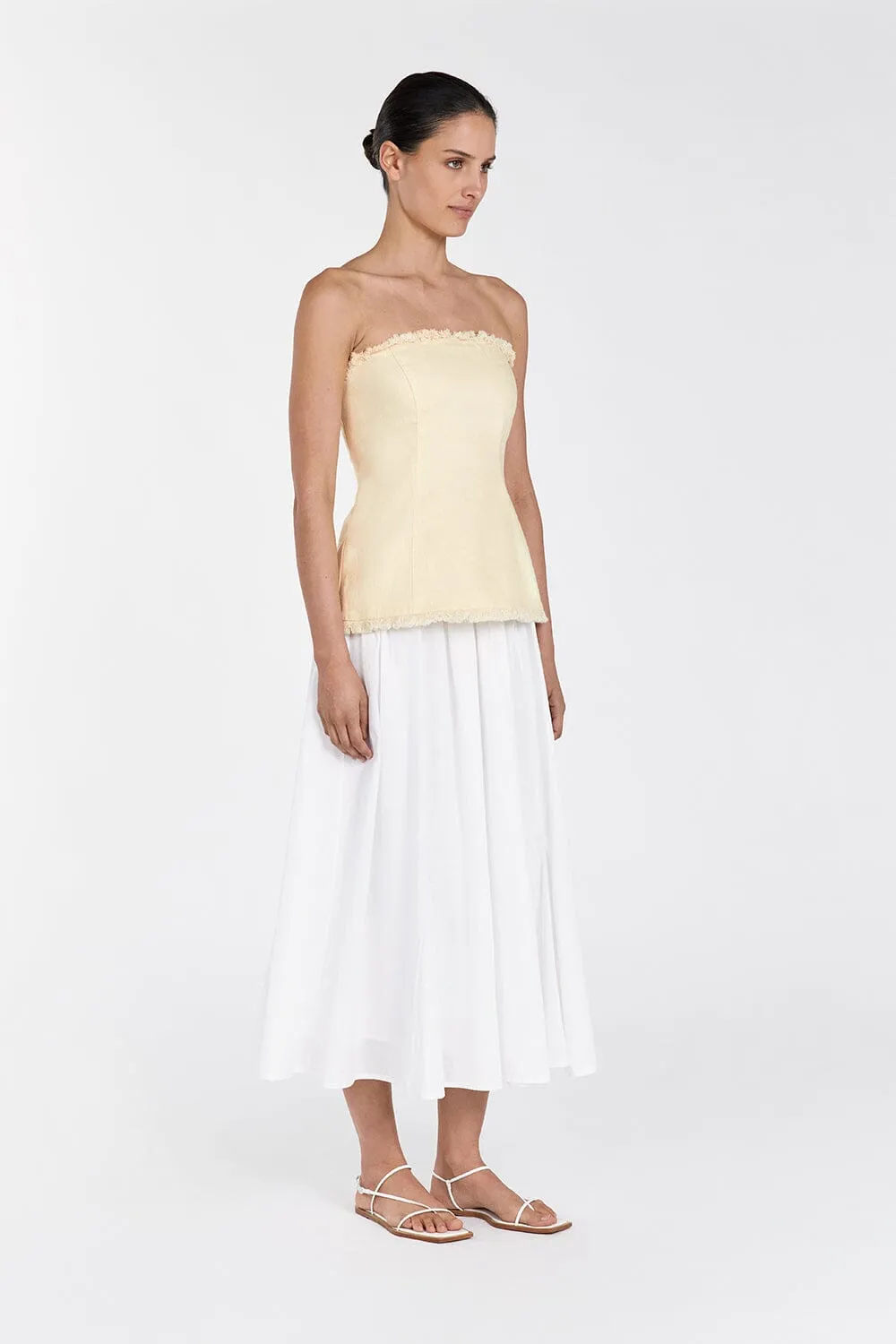 TIA WHITE LINEN CIRCLE MIDI SKIRT