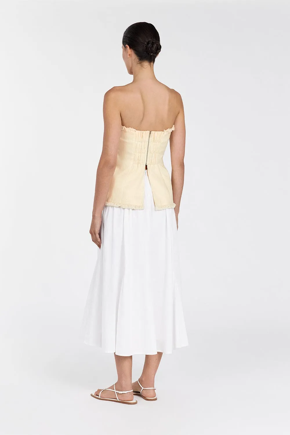 TIA WHITE LINEN CIRCLE MIDI SKIRT