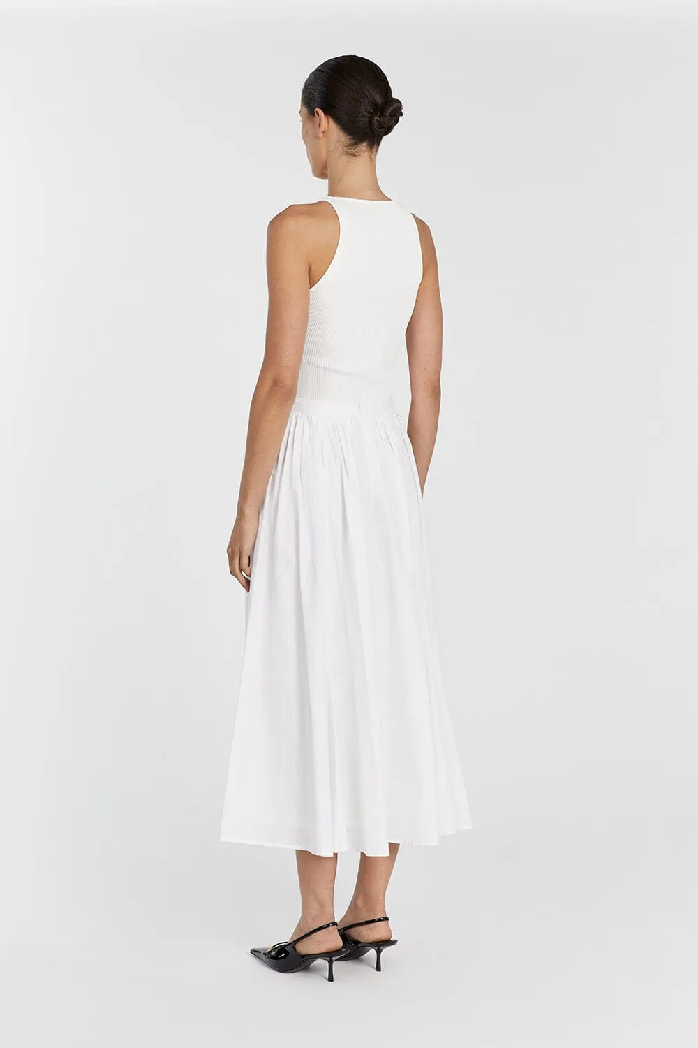 TIA WHITE LINEN CIRCLE MIDI SKIRT