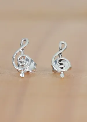 Treble Clef Silver Studs