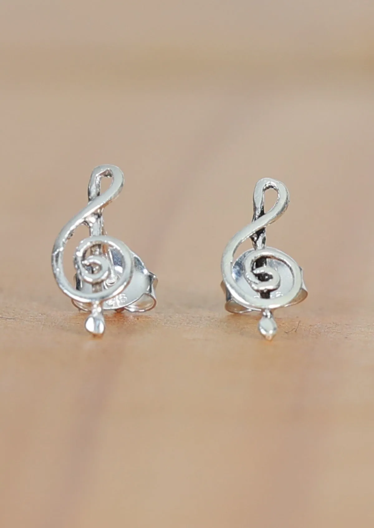 Treble Clef Silver Studs