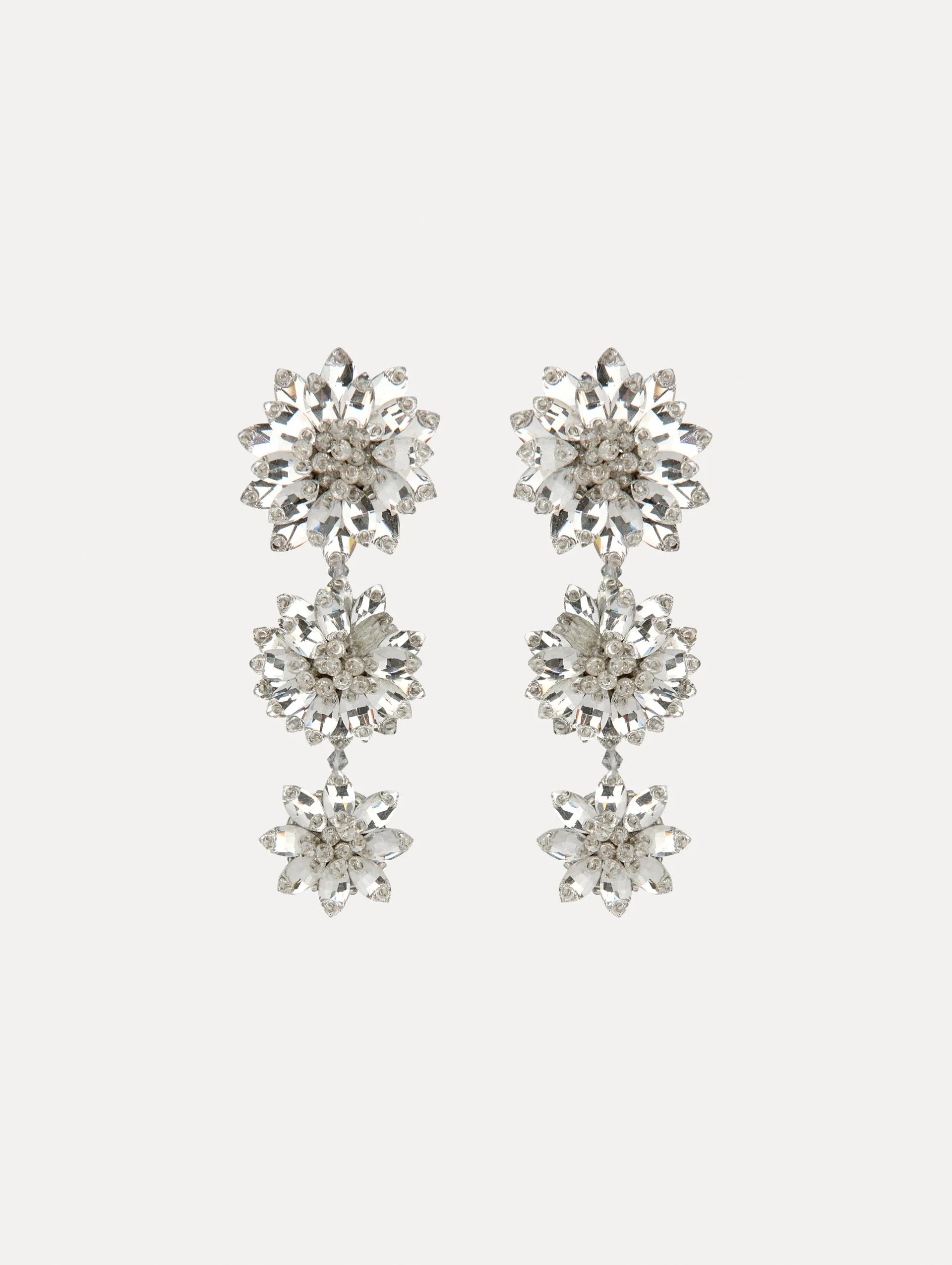 Triple Flower Drop Clip-On Earrings