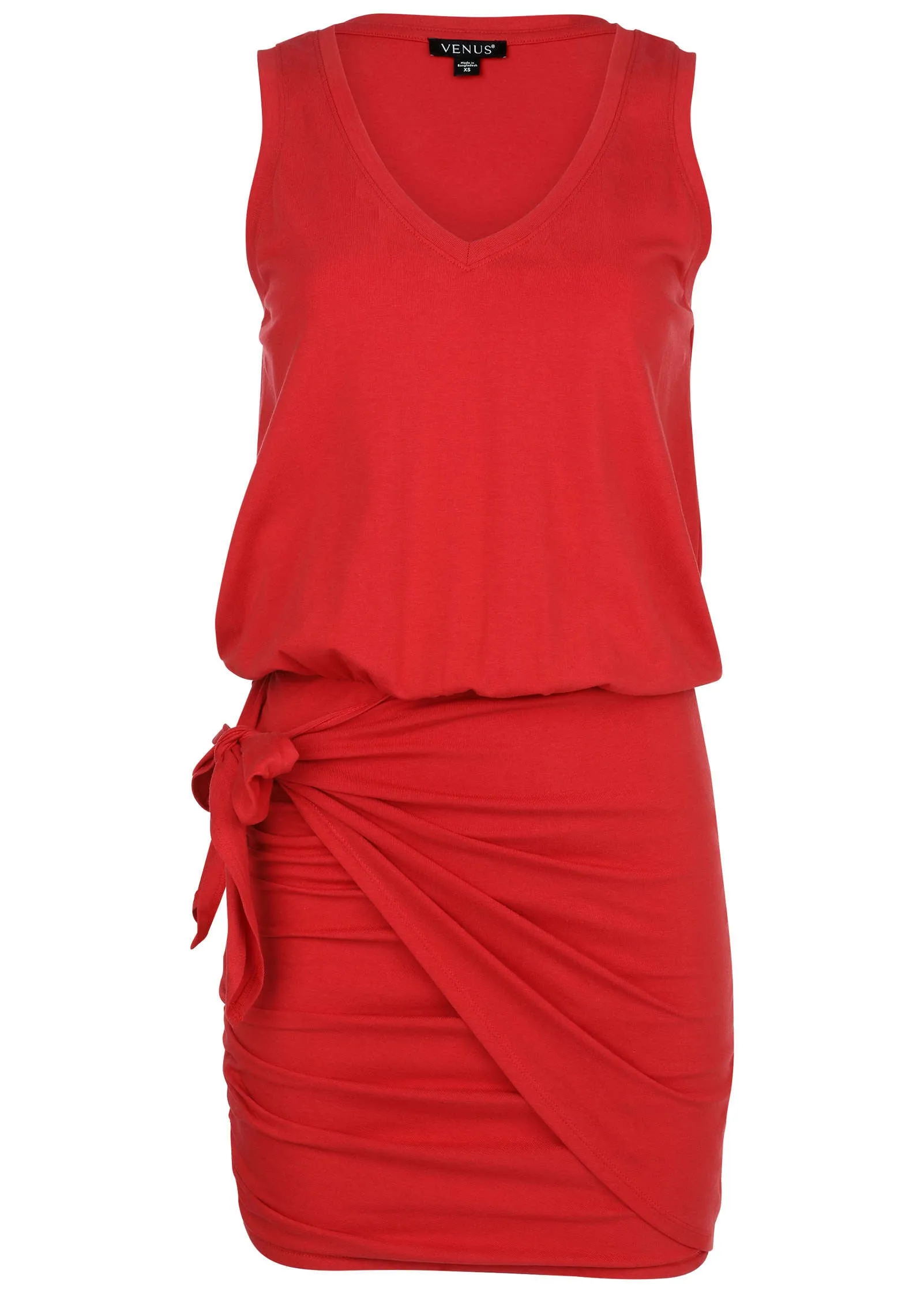 V-Neck Side Wrap Mini Dress - Rococco Red