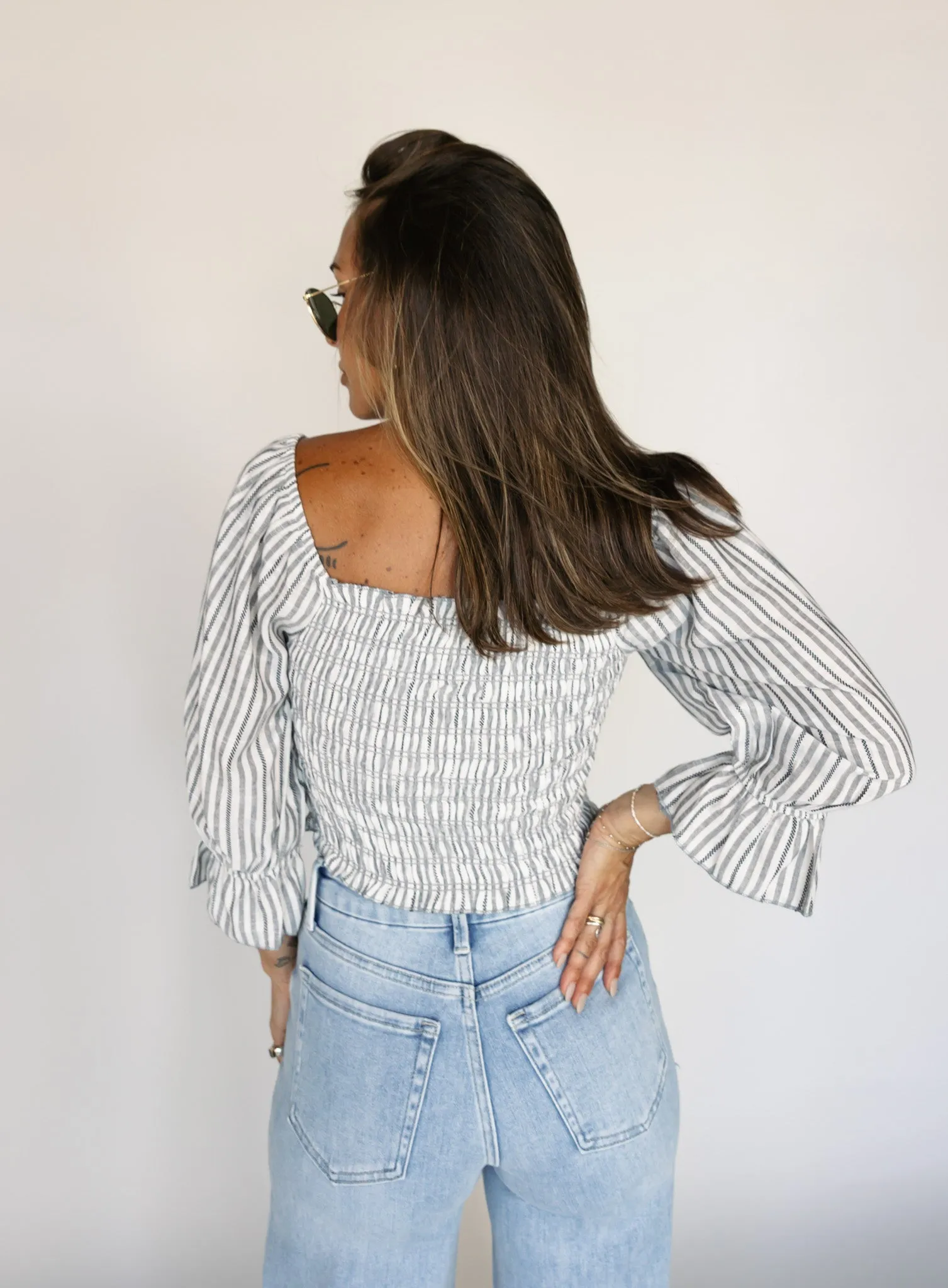 Van Striped Smocked Top