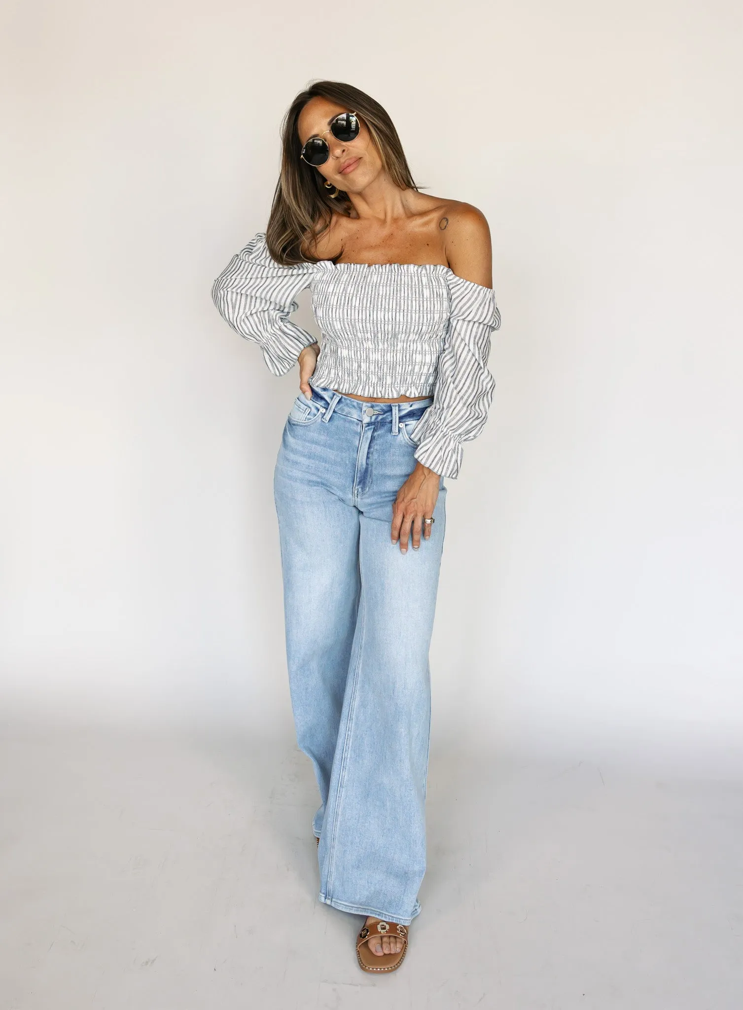 Van Striped Smocked Top