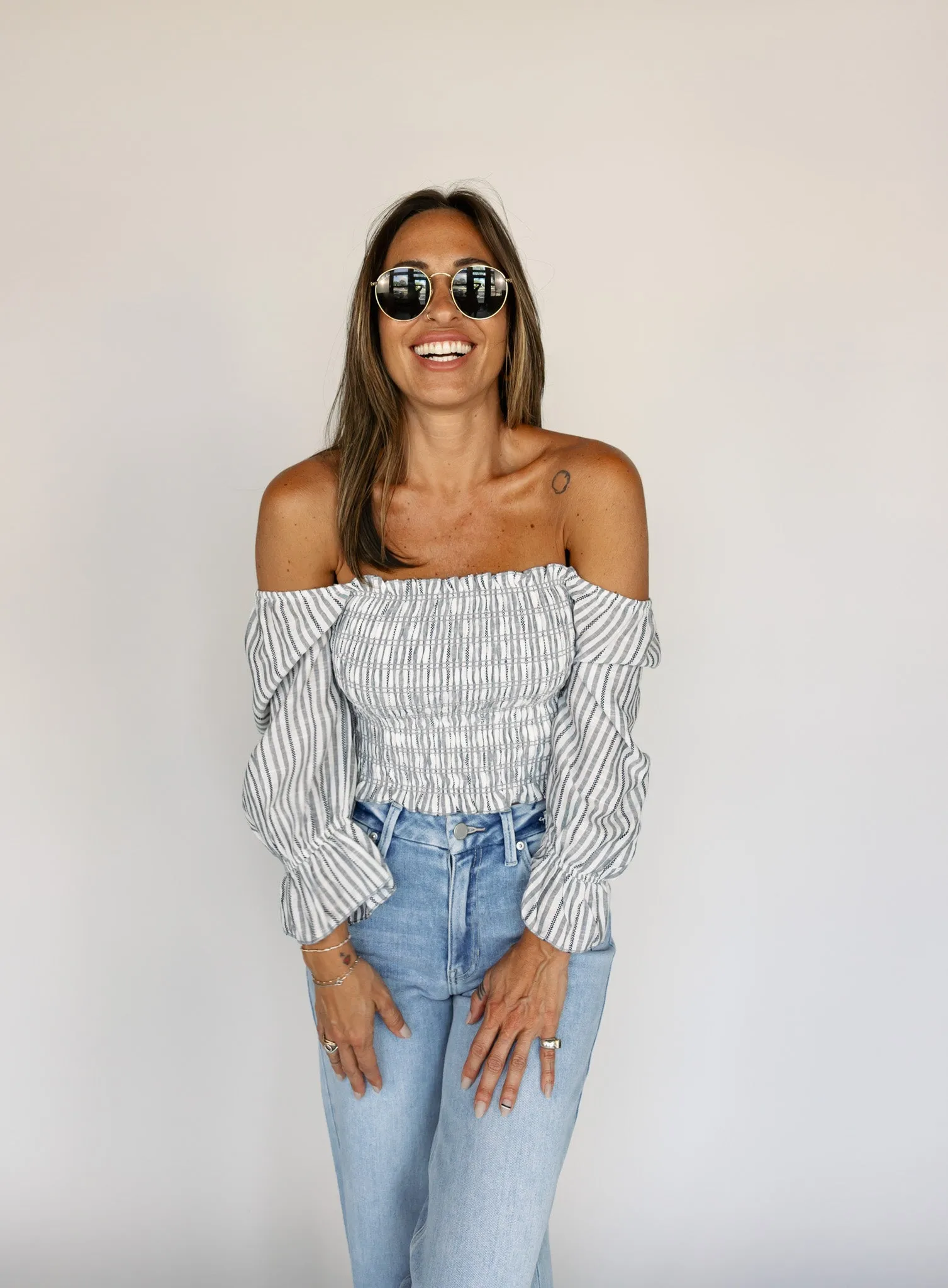 Van Striped Smocked Top