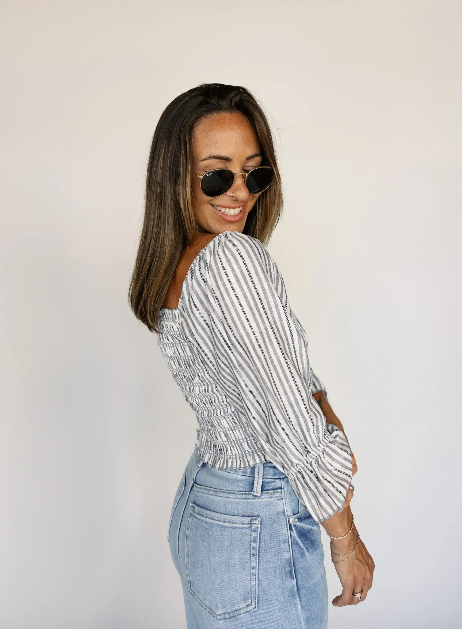 Van Striped Smocked Top