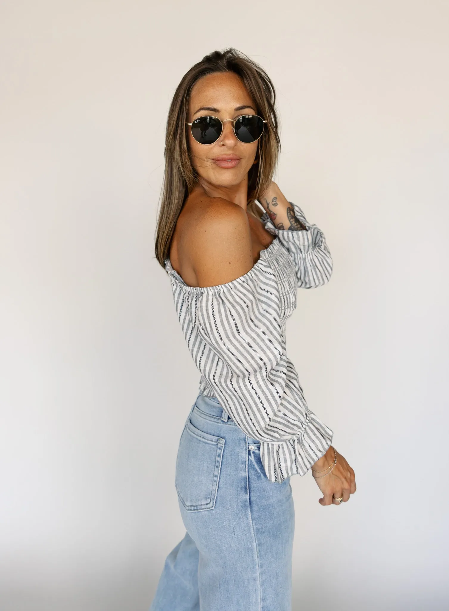 Van Striped Smocked Top