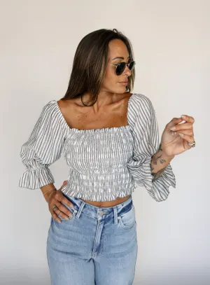 Van Striped Smocked Top