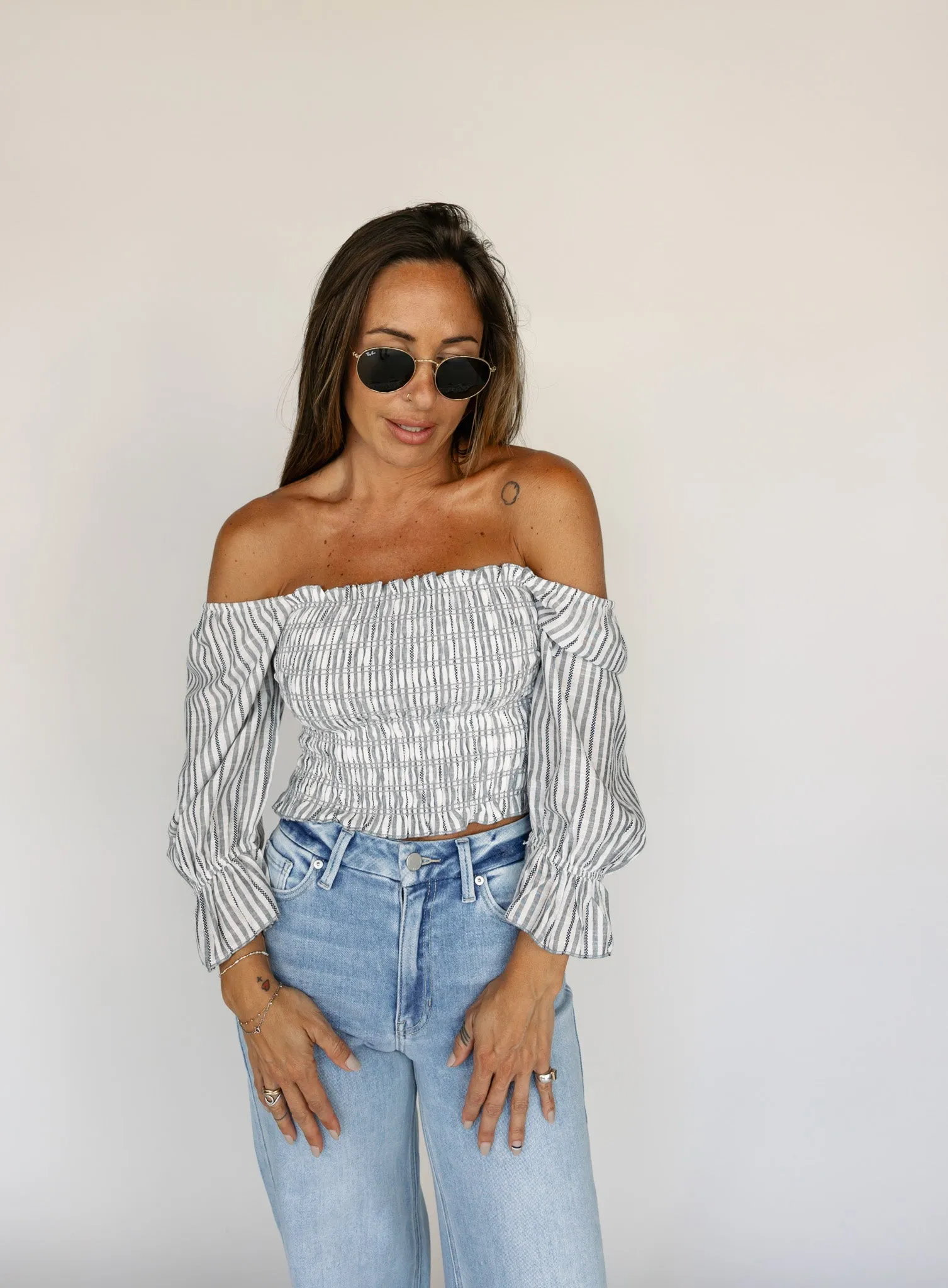Van Striped Smocked Top