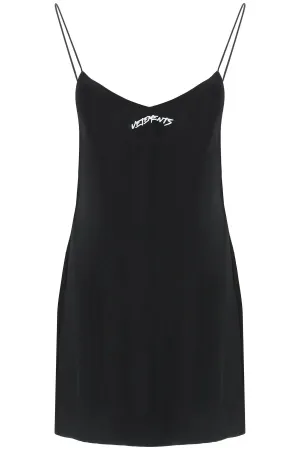 Vetements Logo Printed Slip Mini Dress