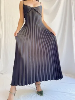 Vintage Black Pleated Slip Dress - M