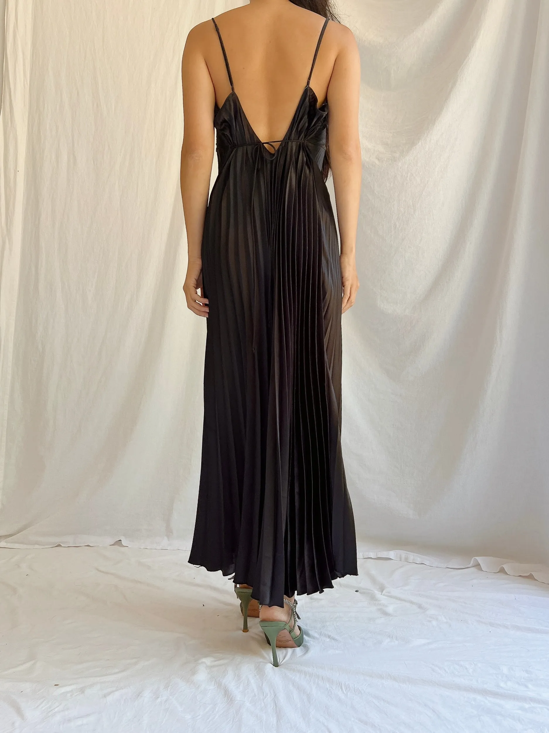 Vintage Black Pleated Slip Dress - M
