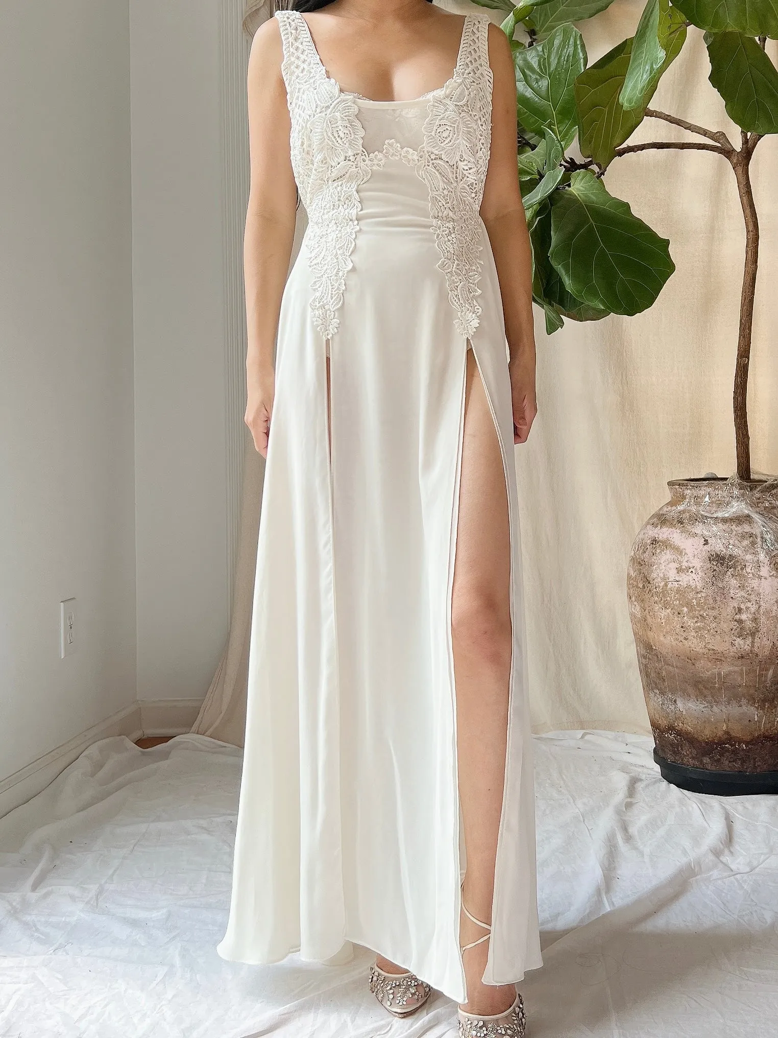 Vintage Chiffon Split Front Slip Dress - M