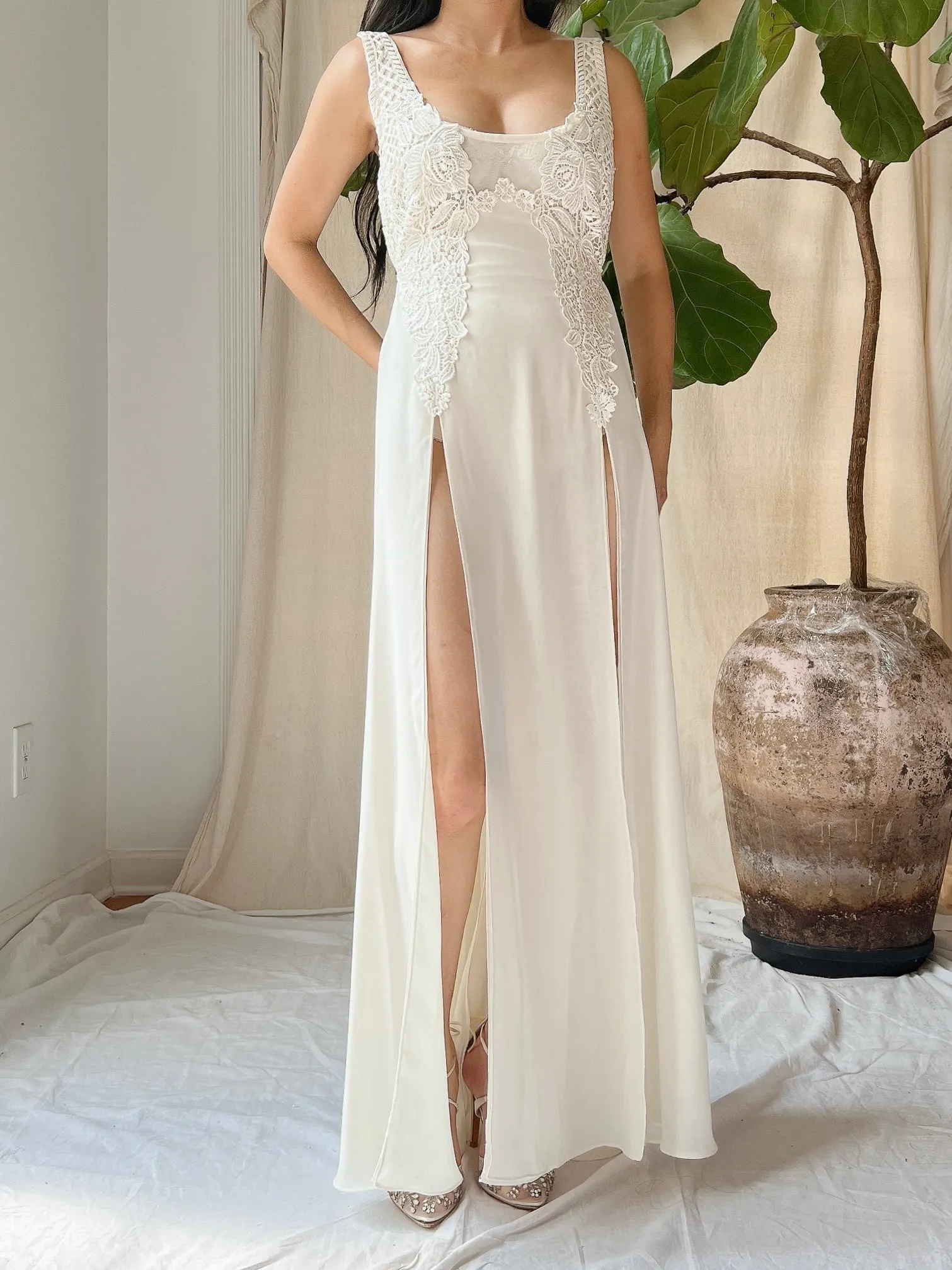 Vintage Chiffon Split Front Slip Dress - M