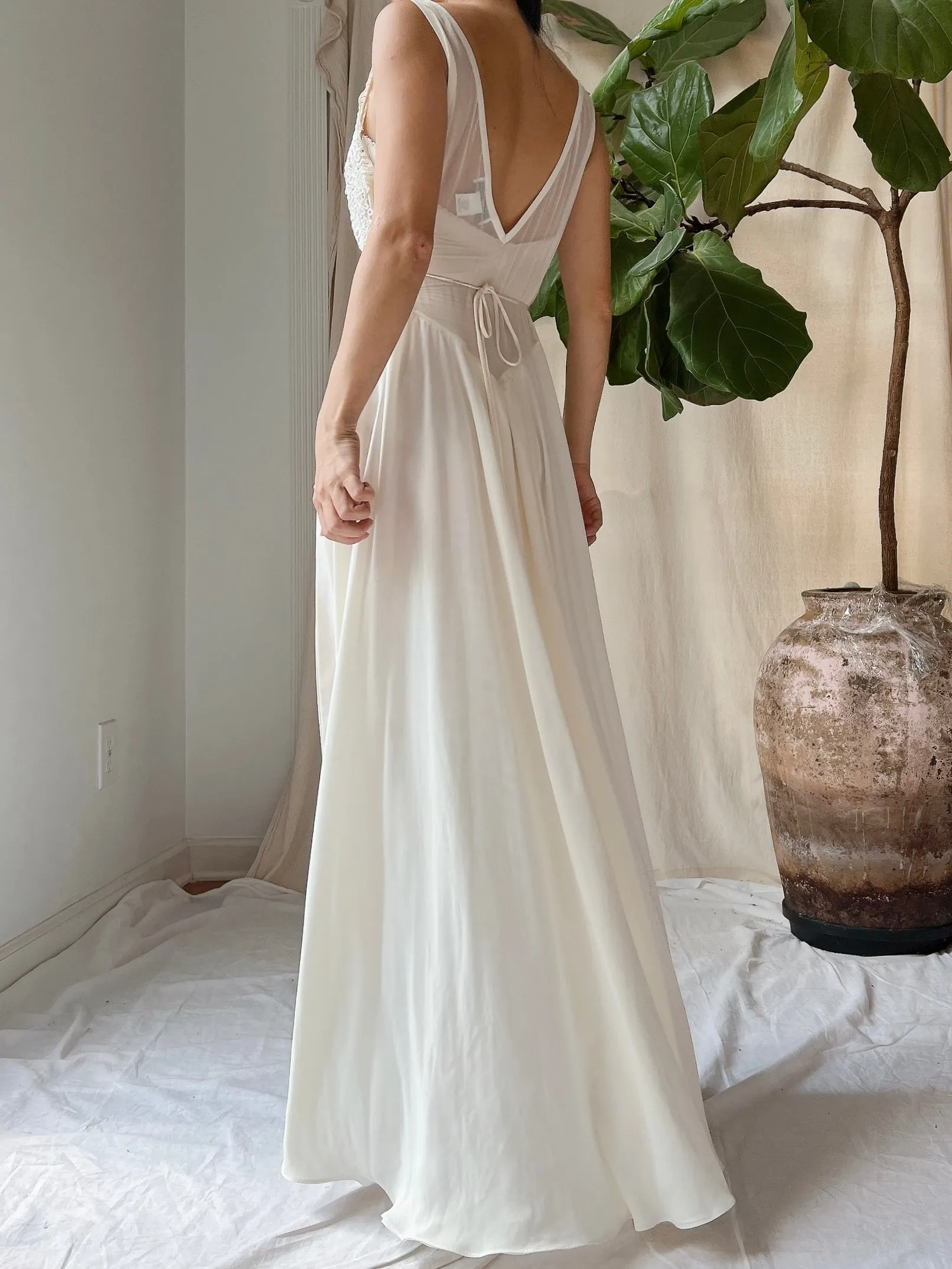 Vintage Chiffon Split Front Slip Dress - M