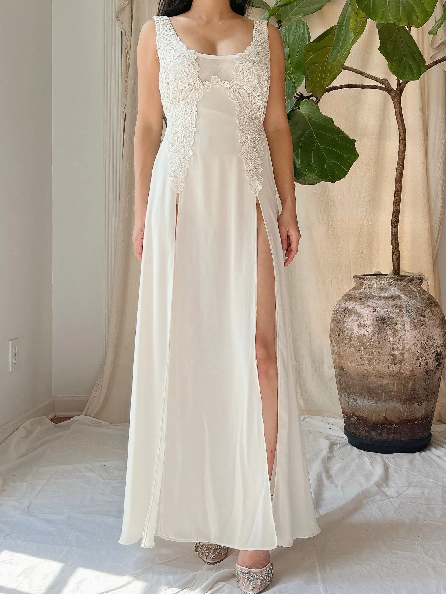 Vintage Chiffon Split Front Slip Dress - M