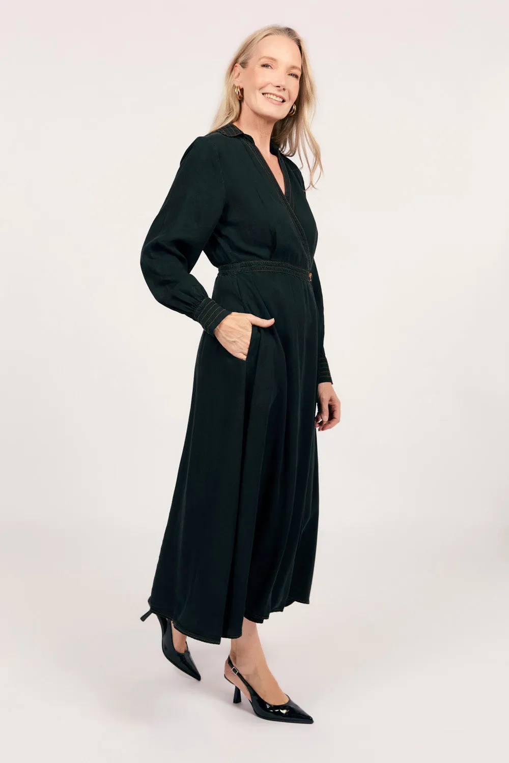 Wendy Tencel Wrap Dress in Black