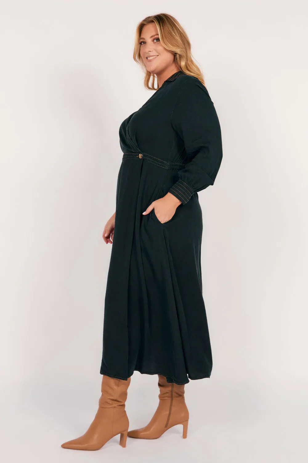 Wendy Tencel Wrap Dress in Black