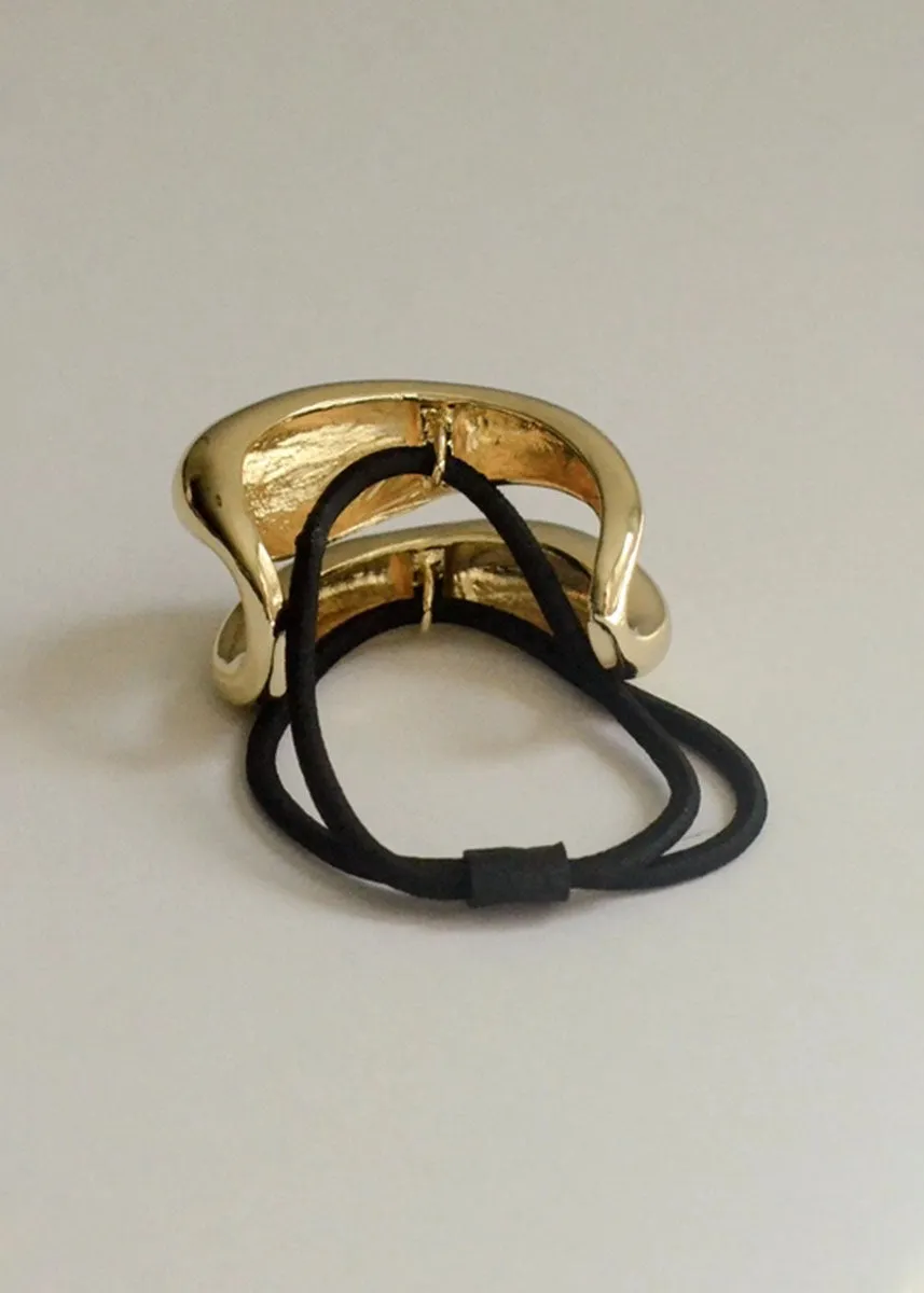 Wide Sculptured Metal Cuff Hair Tie - Gold