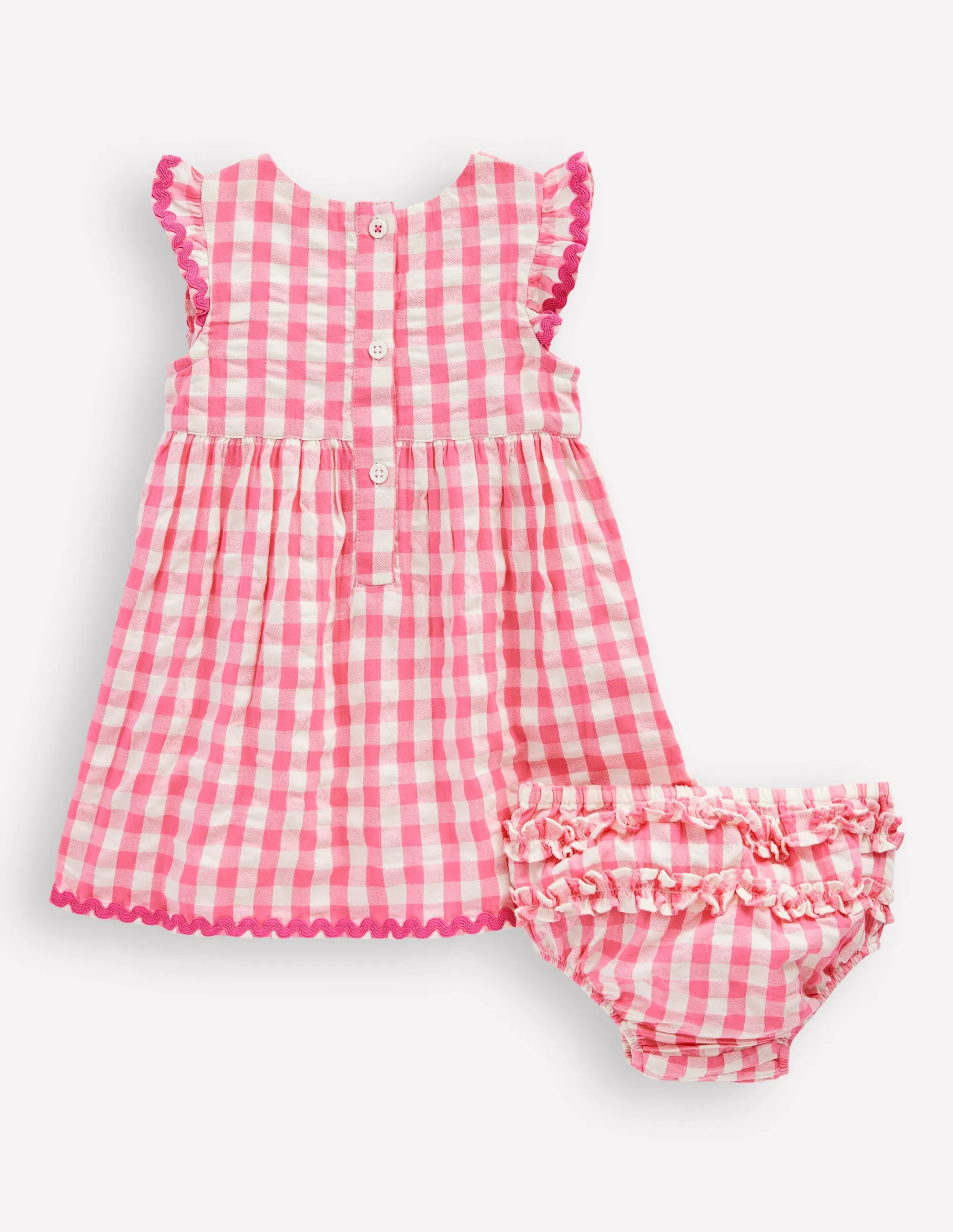 Woven Frill Dress-Pink and Ivory Gingham