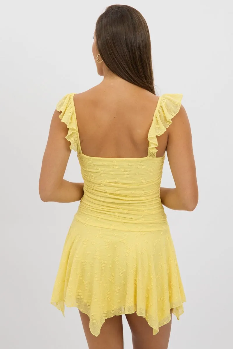 Yellow A-Line Dress Frilled Sleeve Mini Lace