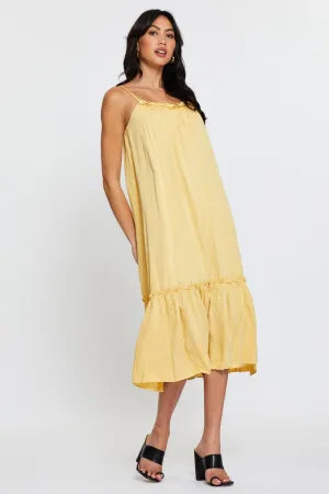 Yellow A Line Dress Sleeveless Midi