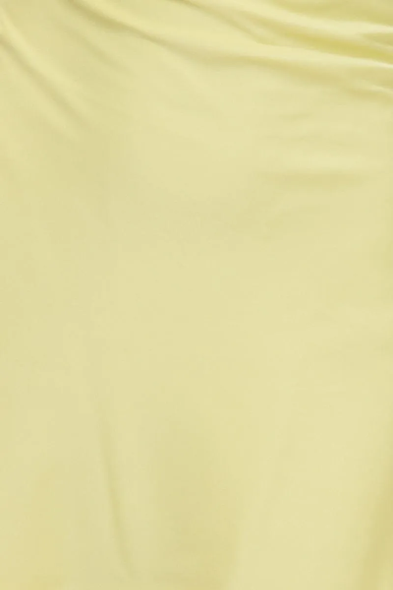 Yellow Mini Dress Cowl Neck Backless Satin