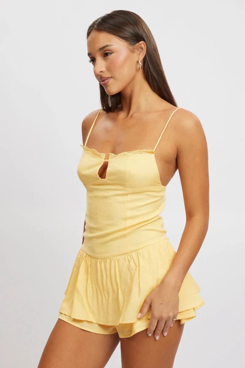 Yellow Playsuit Lace Detail