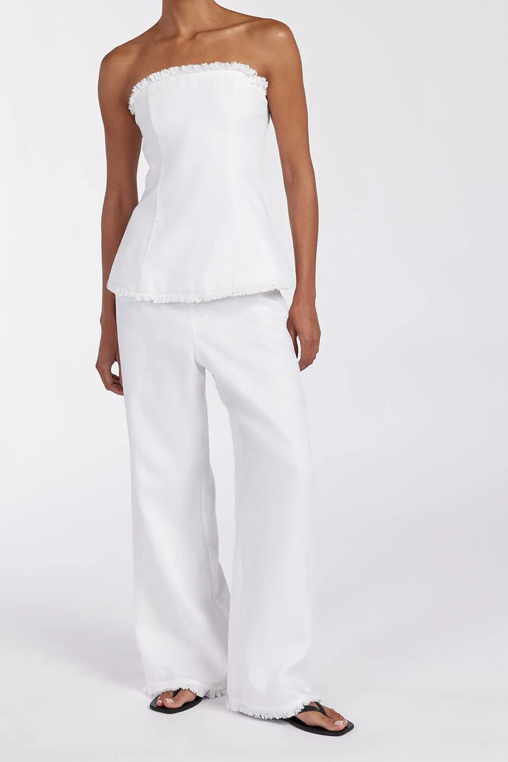 ZAHARA WHITE LINEN FRINGED PANT