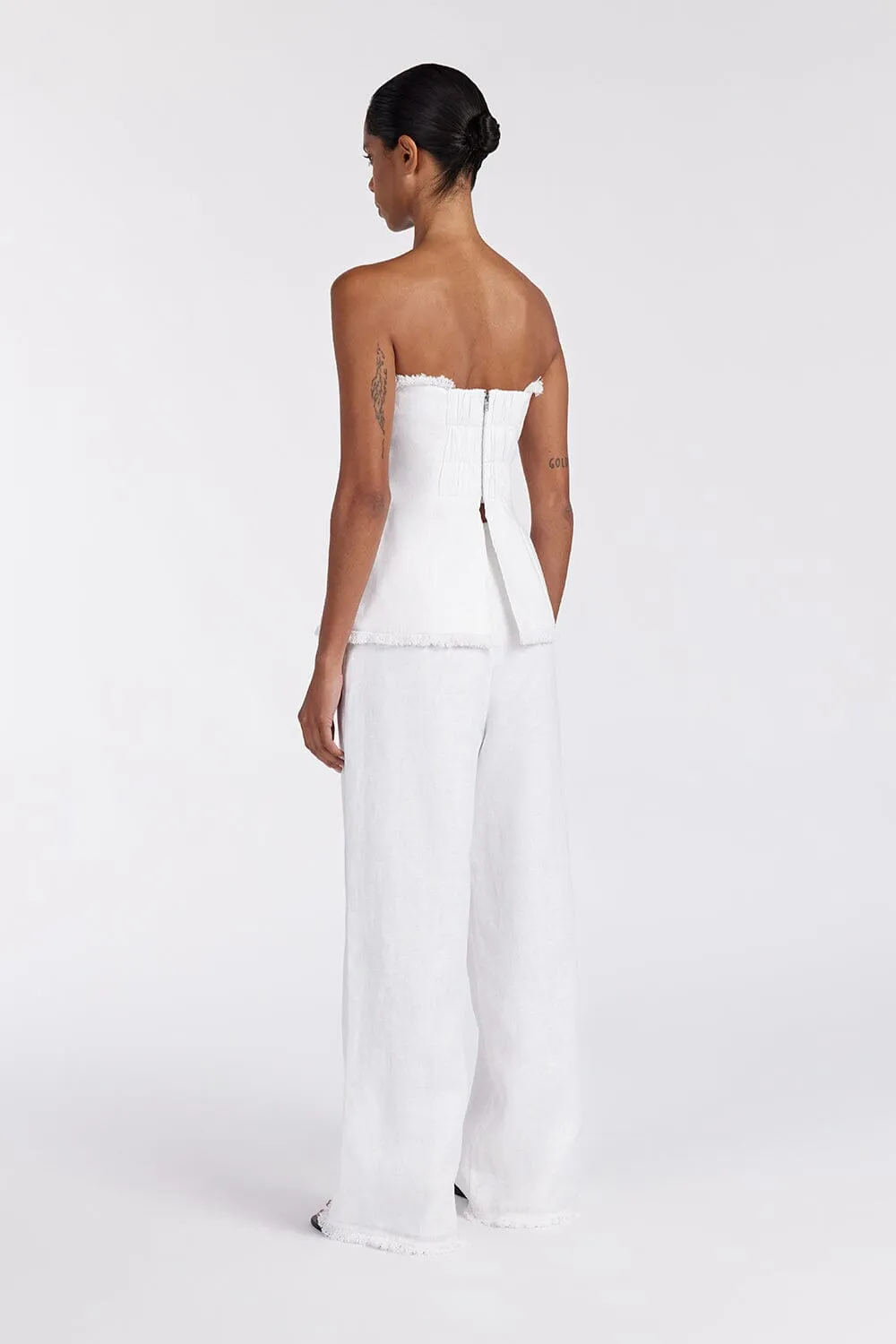 ZAHARA WHITE LINEN FRINGED PANT