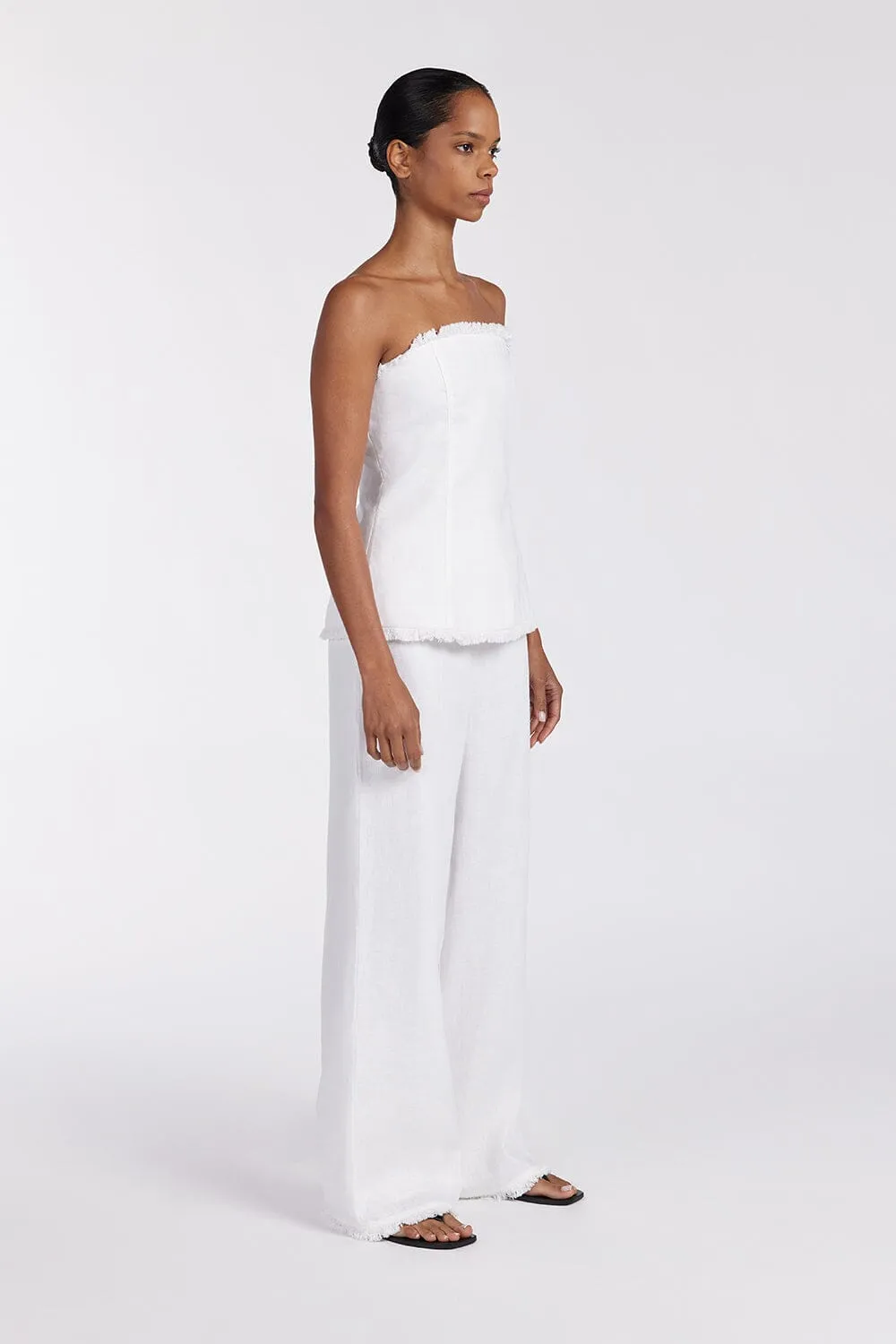 ZAHARA WHITE LINEN FRINGED PANT
